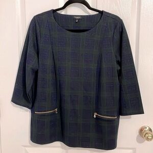Talbot Petite Plus Women's Top, Navy & Green 3/4 Sleeves, Blouse Size XP, EUC